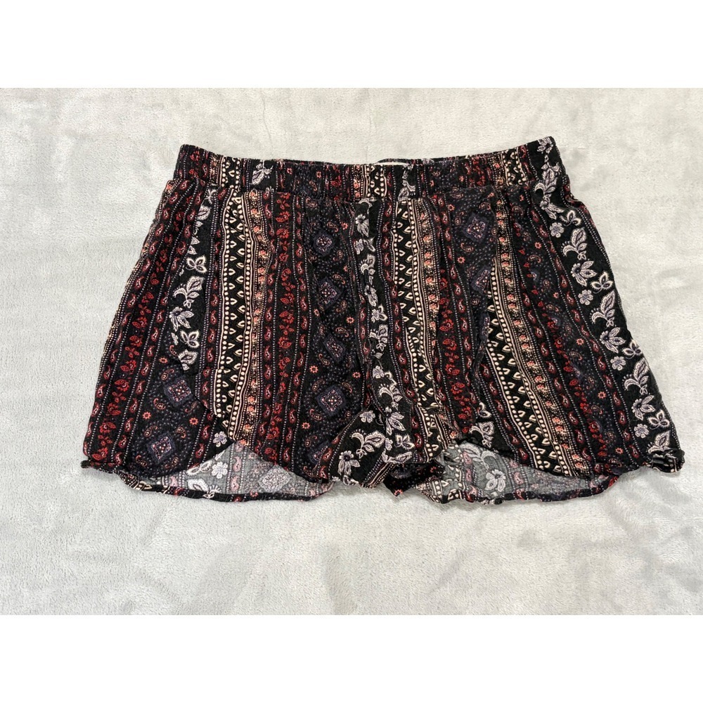 Hollister Womens Boho Paisley Floral Shorts Flowy‎ Flutter Soft Small Red Black